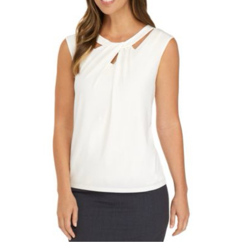 Kasper Vanilla Ice twisted neckline cap sleeve blouse top size S EUC